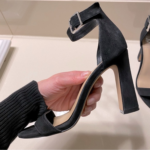 Vince Camuto black suede ankle strap formal heels - Picture 11 of 11